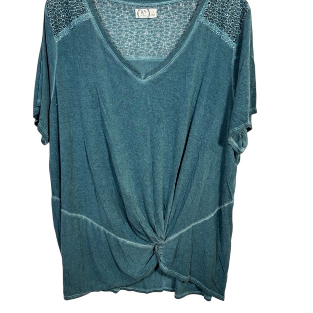 Maurice’s 24/7 Women's Teal Blue V-Neck short sleeve Top with front knot size 3